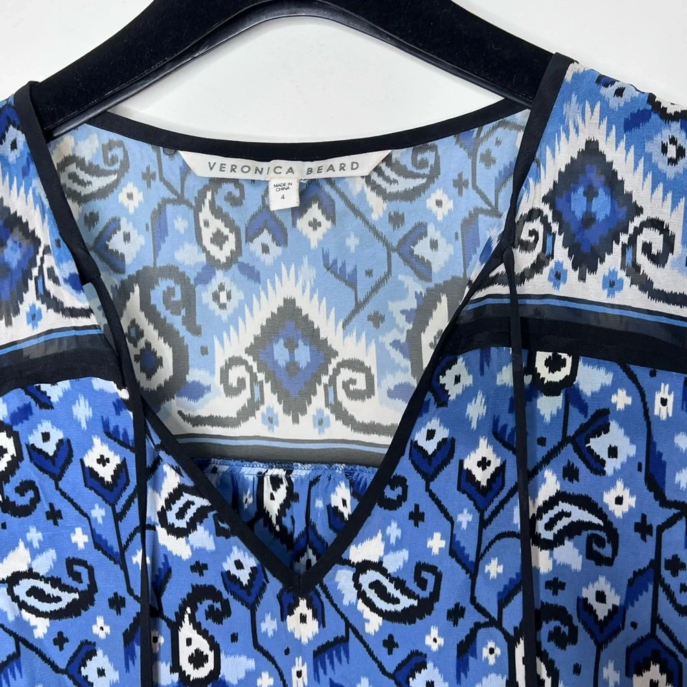 VERONICA BEARD Women's 'Rincon' Tie Front Silk Blouse Spring Navy Sz. 4 - Picture 6 of 7